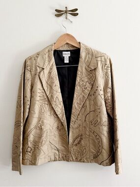 Vintage Tan Silk Embroidered & Beaded Blazer Jacket